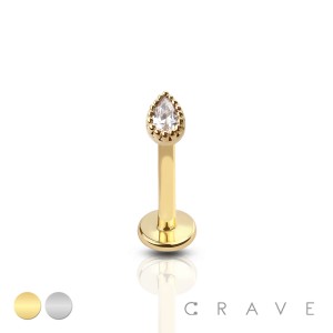 4MM CROWN TEAR DROP CZ 316L SURGICAL STEEL LABRET